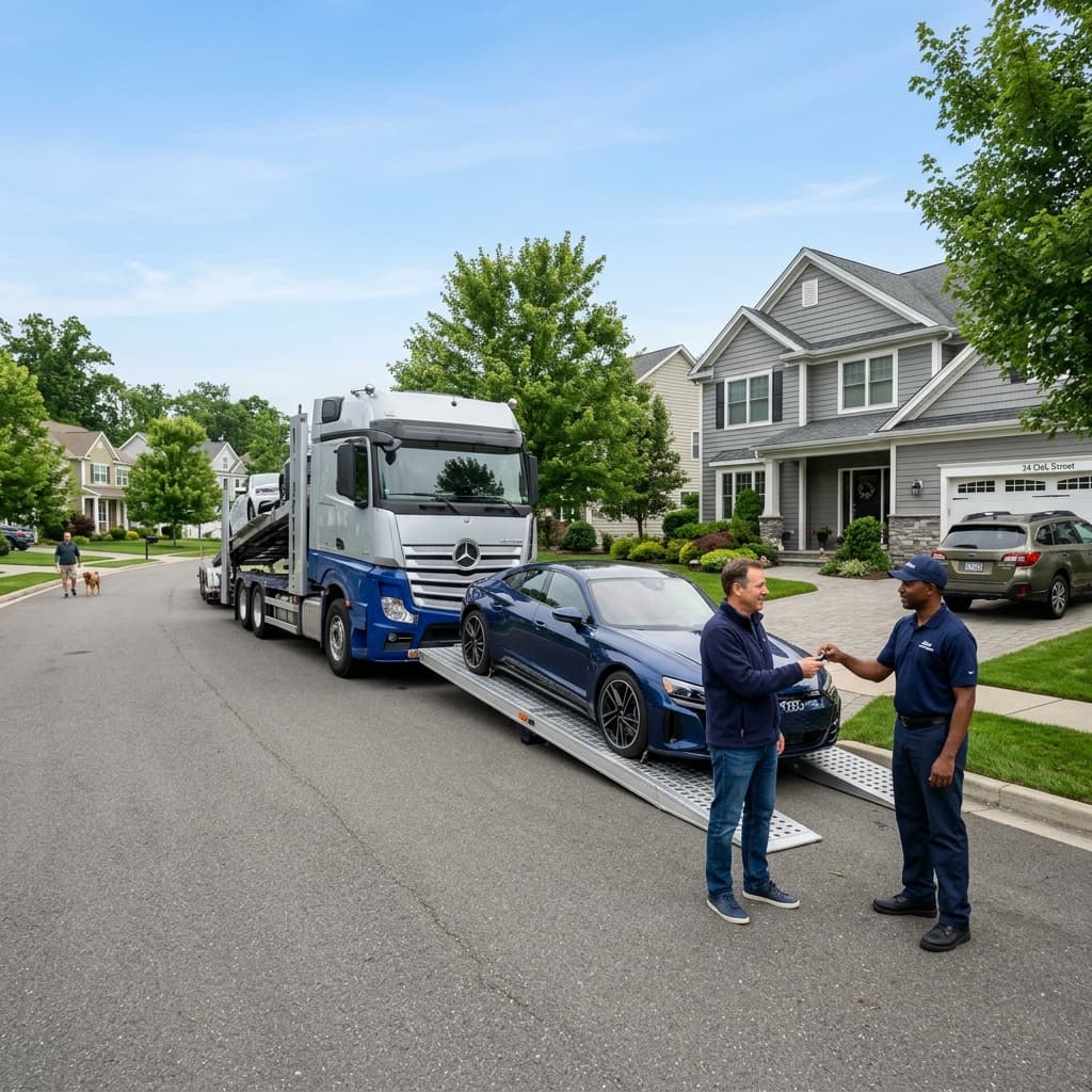Comparison of door to door vehicle delivery directly at home vs distant auto shipping terminal
